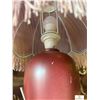 Image 2 : Etched Floral Red Glass Table Lamp with Pleated Fabric Shade