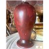 Image 3 : Etched Red Glass Table Lamp with Pink Fabric Shade and Fringe