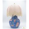 Image 1 : Blue Floral Ceramic Table Lamp With Pink Fabric Shade
