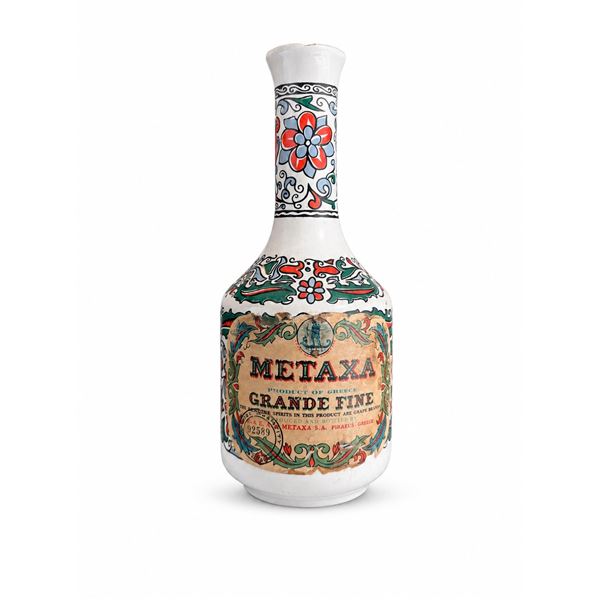 Metaxa Grande Fine Handpainted Ceramic Decanter Vase, Made in Greece