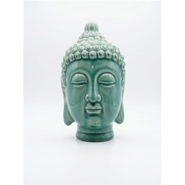 Glazed Green Ceramic Buddha Head Sculpture