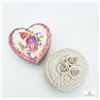 Image 1 : 2 Ceramic Trinket Boxes - Heart Shaped Floral and Round Rose Design