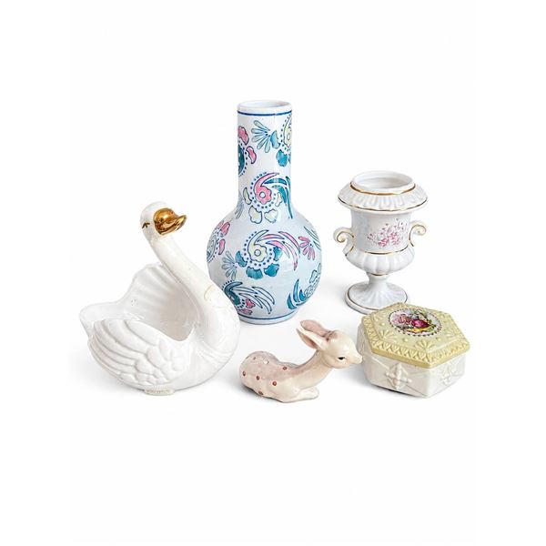 Ceramic Tableware Group Including Swan, Deer, and Vase