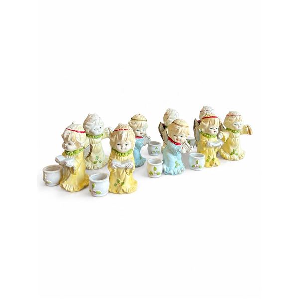 8 Ceramic Angel Figurines with Candle Holders
