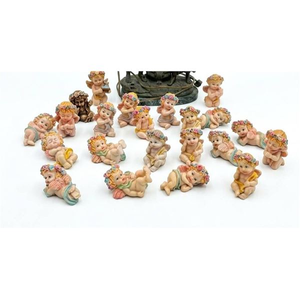18 Porcelain Cherub Figurines with Flower Crowns