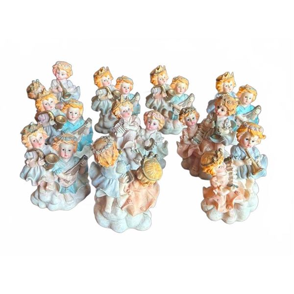 13 Porcelain Angel Figurines with Musical Instruments and Crowns