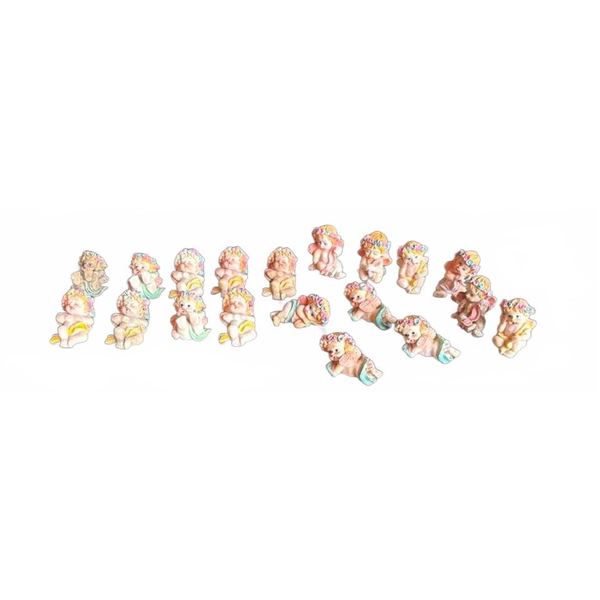 17 Ceramic Cherub Figurines with Floral Crowns