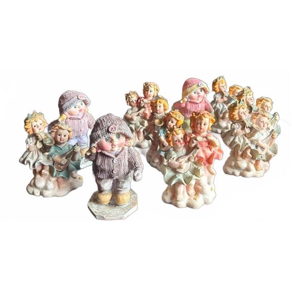 10 Porcelain Cherub and Child Musicians Figurines, Hand-Painted