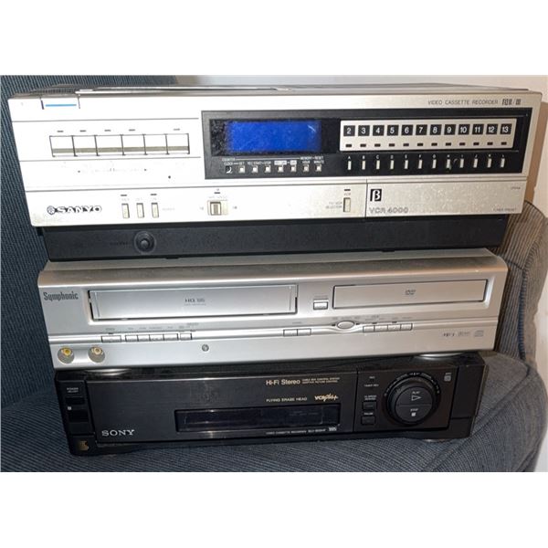 Sanyo VCR 4000 Betamax Video Recorder, Symphonic DVD VHS Player, Sony HiFi Stereo Control