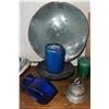 Image 3 : Hand Painted Rock, Decorative Pottery Vases, Blue Glass Decor and Assorted Brass Bell