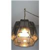 Image 2 : Hanging Swag Lamp with Brass Tone Frame and Tinted Glass Panels