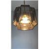 Image 3 : Hanging Swag Lamp with Brass Tone Frame and Tinted Glass Panels