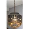 Image 4 : Hanging Swag Lamp with Brass Tone Frame and Tinted Glass Panels