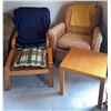 Image 1 : Leather Recliner Armchair with Yellow Mohair Fringed Throw and Wood Frame Lounge Chair