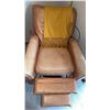 Image 6 : Leather Recliner Armchair with Yellow Mohair Fringed Throw and Wood Frame Lounge Chair