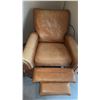 Image 8 : Leather Recliner Armchair with Yellow Mohair Fringed Throw and Wood Frame Lounge Chair