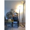 Image 1 : Two Oscillating Fans, Two Floor Lamps, Magazine Rack, Side Table, and Assorted Books