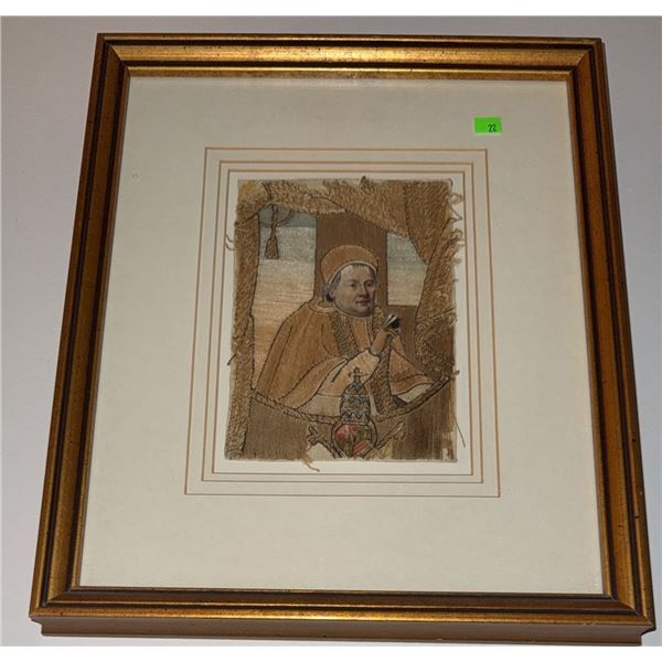 Framed Textile Artwork Depicting Cleric with Handphone Detail