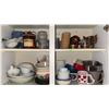 Image 2 : Cabinet Full of Assorted Kitchen Cups, Plates, Bowls, Mugs, and Storage Containers