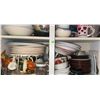 Image 3 : Cabinet Full of Assorted Kitchen Cups, Plates, Bowls, Mugs, and Storage Containers