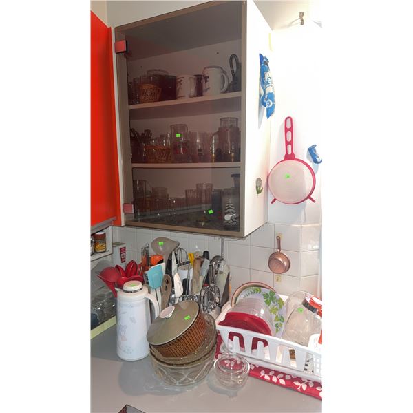 Kitchen Utensils, Dish Rack, Glassware, Cups, and Miscellaneous Contents
