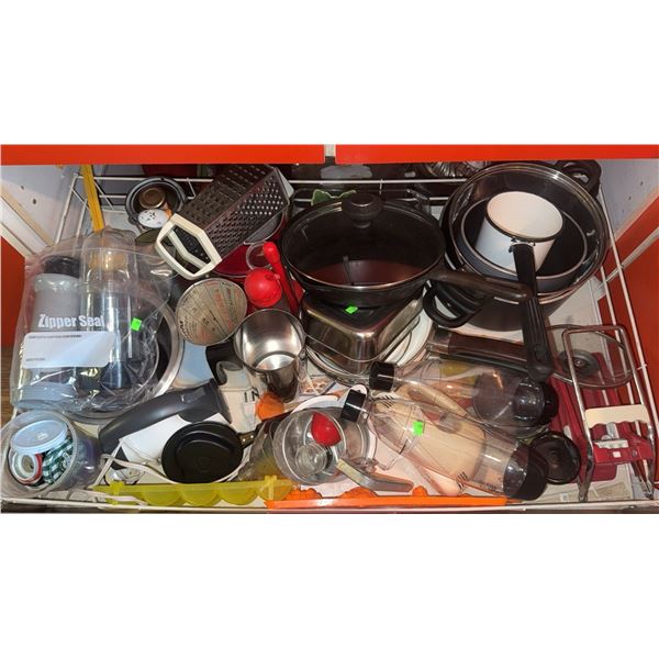 Kitchenware and Bakeware Lot Including Pots, Pans, Utensils, and Bake Moulds