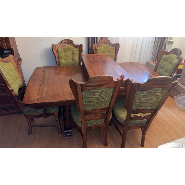 Solid Wood Dinette Set with Six Chairs and Two Leaves