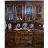 Image 1 : Stained Wood China Cabinet Hutch with Glass Panel Doors and Brass Hardware
