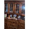 Image 2 : Stained Wood China Cabinet Hutch with Glass Panel Doors and Brass Hardware