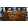 Image 4 : Stained Wood China Cabinet Hutch with Glass Panel Doors and Brass Hardware