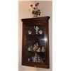 Image 1 : Wall Mounted Wood Display Cabinet with Assorted Ceramic and Porcelain Figurines