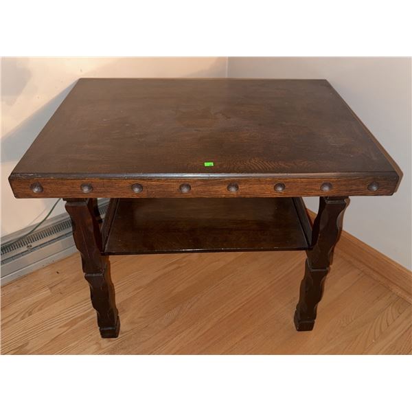 Rectangular Wood Side Table with Stud Detail and Lower Shelf