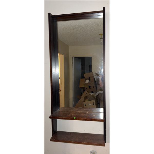 Wall Mirror with Dark Wood Frame and Two Shelves