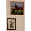 Image 2 : Three Framed Needlepoint Pictures: Horses, Figure in Green Coat, Floral Motif
