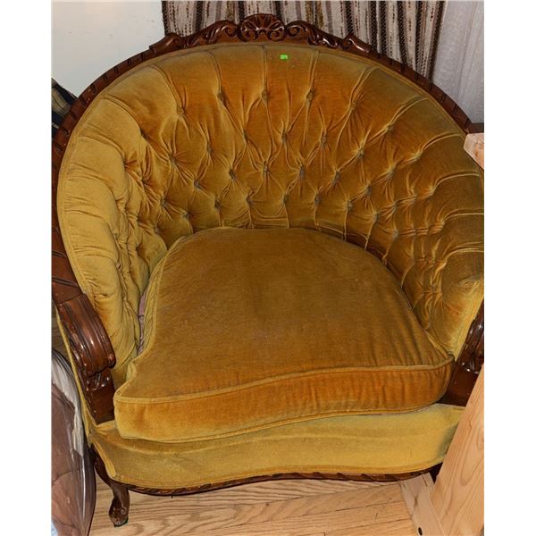 Tufted Velvet Upholstered Wood-Framed Barrel Chair