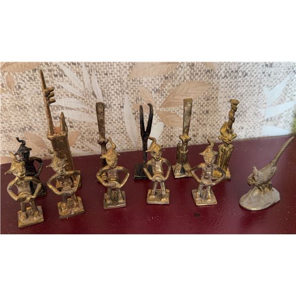 8 Brass and Alloy Asian-Inspired Figurines With Bird Sculpture