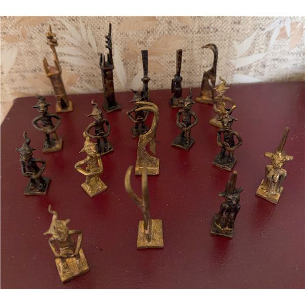 Egyptian Style Miniature Bronze Figurines Set – 16 Total Figures