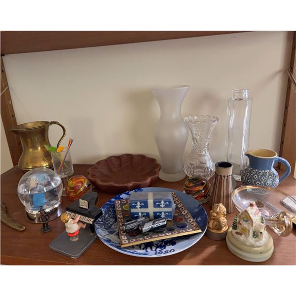 Decorative Items Including Plates, Pitchers, Figurines, Vases, and Marbles