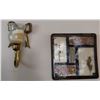 Image 1 : Wall Hooks: Brass Bow Sconce with Glass Holder and Square Botanical Resin Plaque