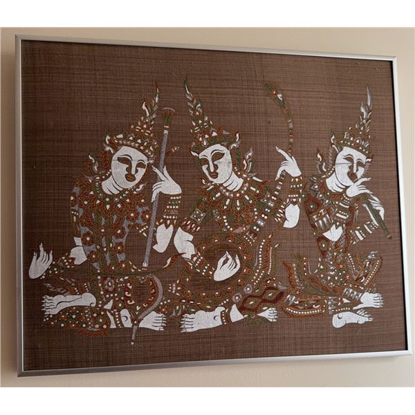 Thai Mythological Figures Thai Silk Tapestry in Frame