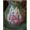 Image 2 : Porcelain Pitcher and Bowl Set with Gold Trim and Romantic Scene, Green Glaze