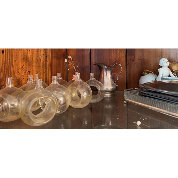 Glass Swans, Decorative Figurines, Pitcher, Assorted Glassware and Porcelain