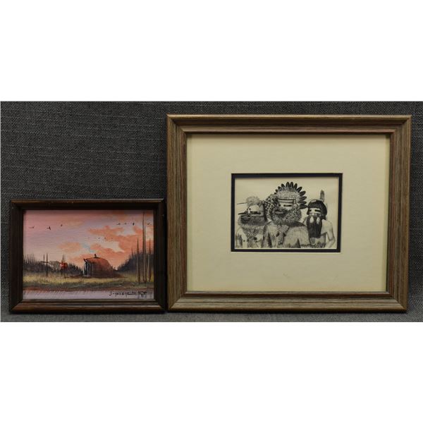 TWO ORIGINAL NATIVE AMERICAN FLAT ART