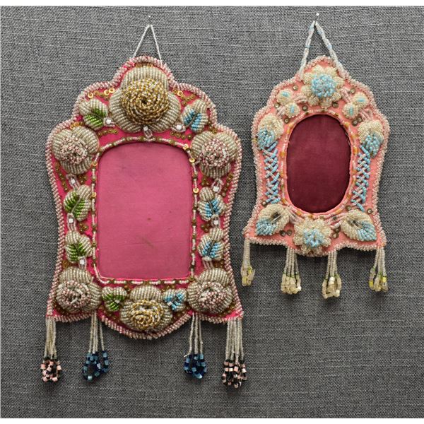 TWO IROQUOIS BEADED PICTURE FRAMES