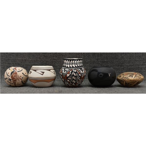 FOUR PUEBLO POTTERY ITEMS ONE MATA ORTIZ SEED JAR