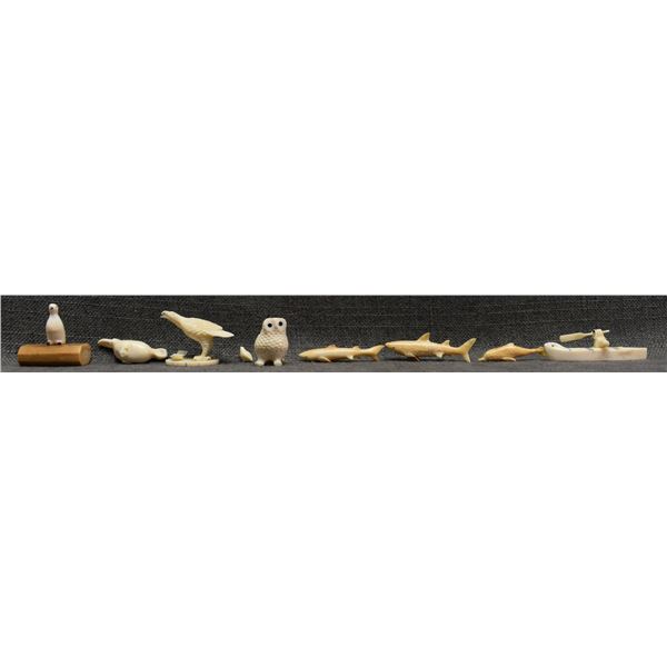 NINE ESKIMO IVORY CARVINGS