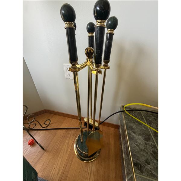 Brass and Green Marble Fireplace Tool Set