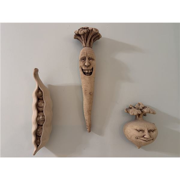 3 Ceramic Wall Art Vegetables with Faces from Carruth Studio