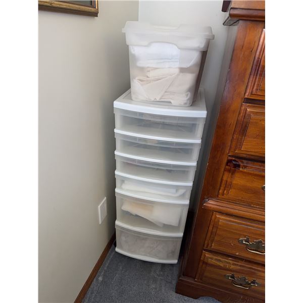 Stacked Plastic Storage Drawers and Bin