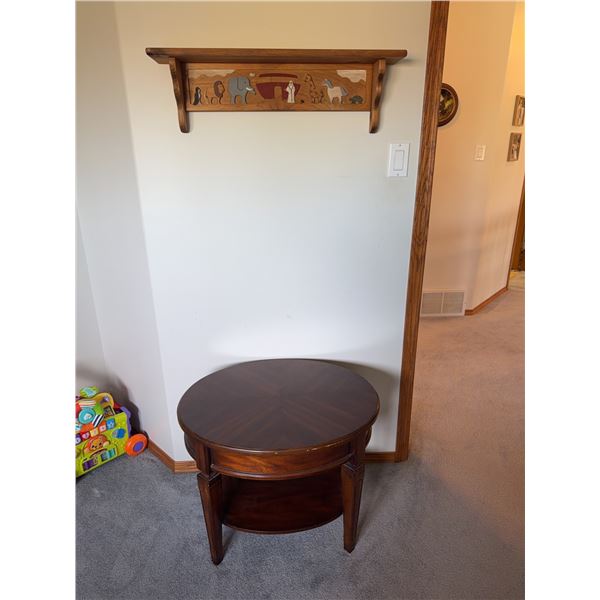 Wooden End Table and Noah's Ark Wall Shelf